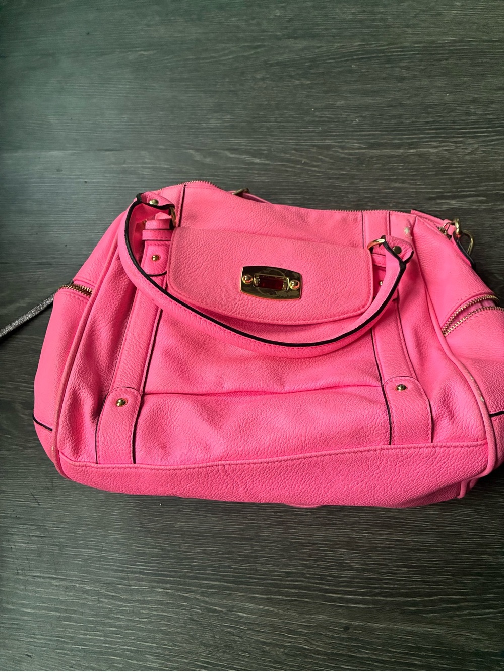 Vibrant Pink Shoulder Bag with Gold-Tone Accent